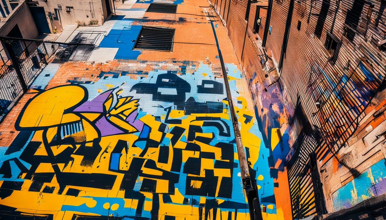Vibrant Urban Ghetto Mural in Basquiat Style