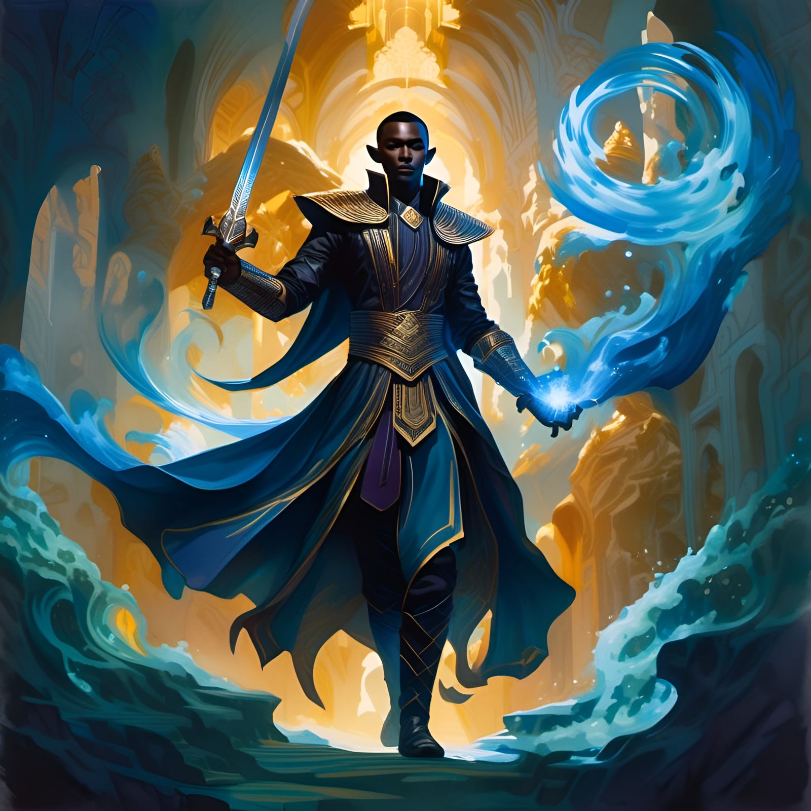 Half-Elf Wizard Bladesinger in Watercolor Style