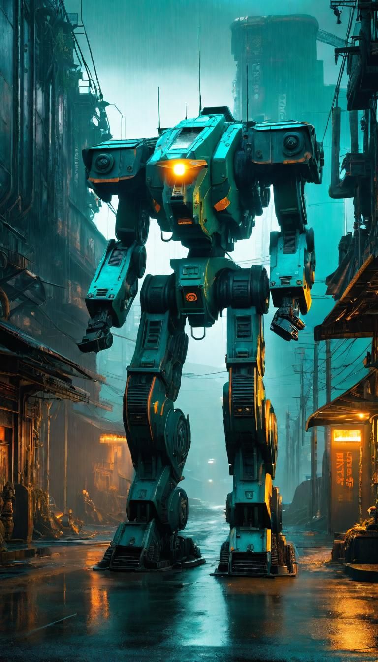 Cyclops Mechwarrior in Post-Apocalyptic City