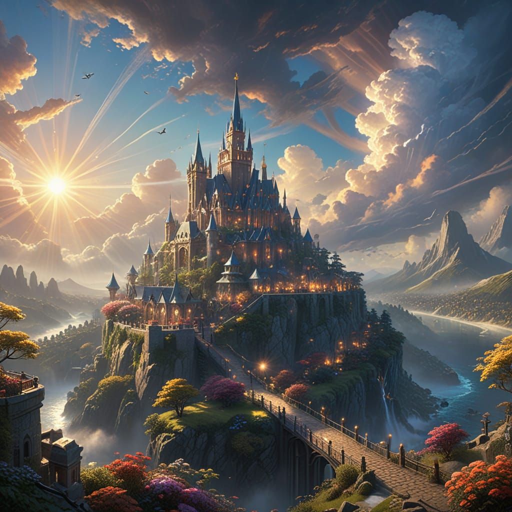 Solar Punk Cityscape in Vibrant Fantasy Colors