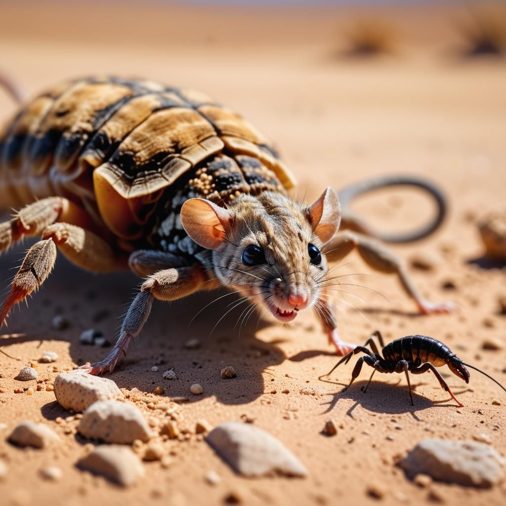 Mouse and Scorpion Encounter in Desert Macro Photography