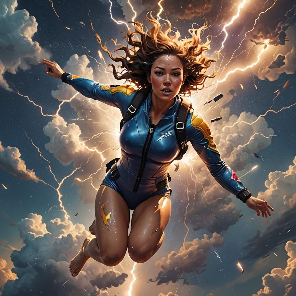 Hyperrealistic Skydiving Woman with Milky Way Backdrop