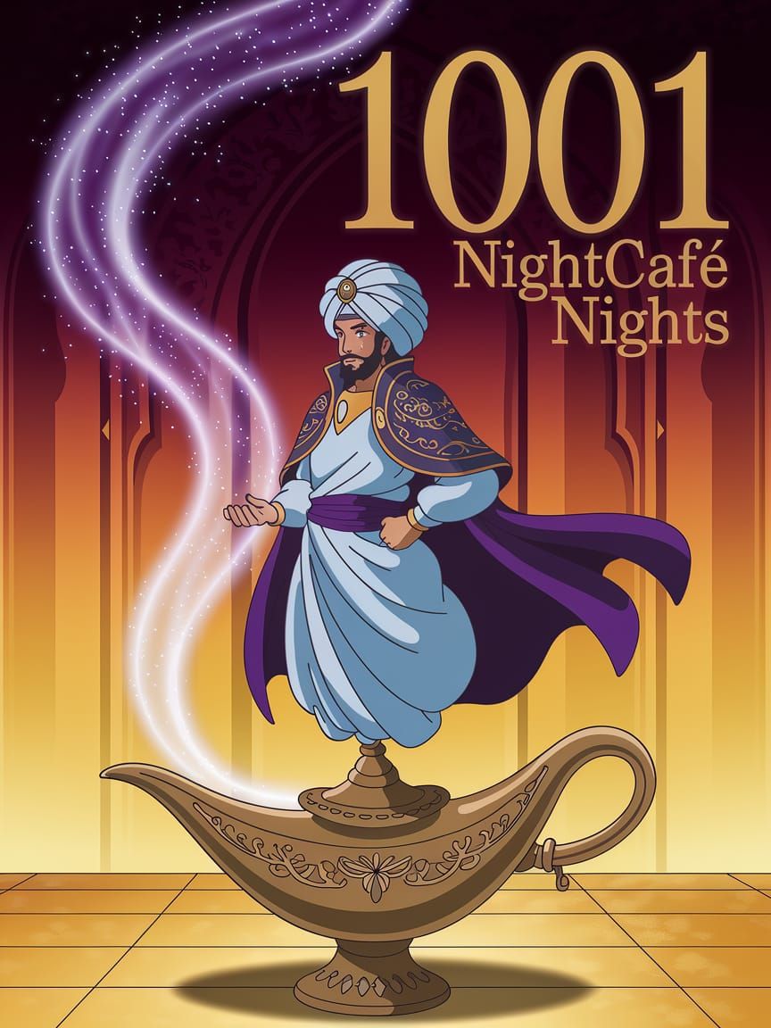 Anime Genie Emerges from Lamp with Golden Light