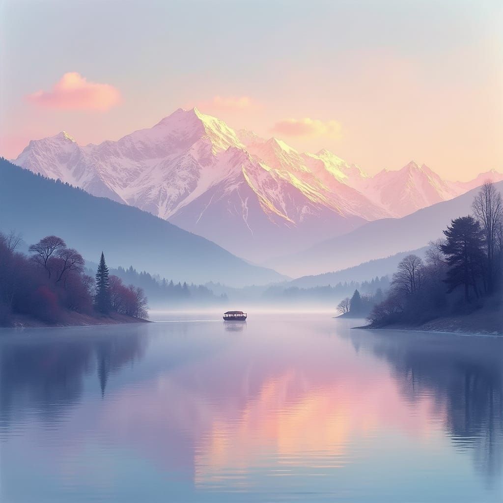 Kashmir Valley Sunrise: Himalayas in Impressionistic Style