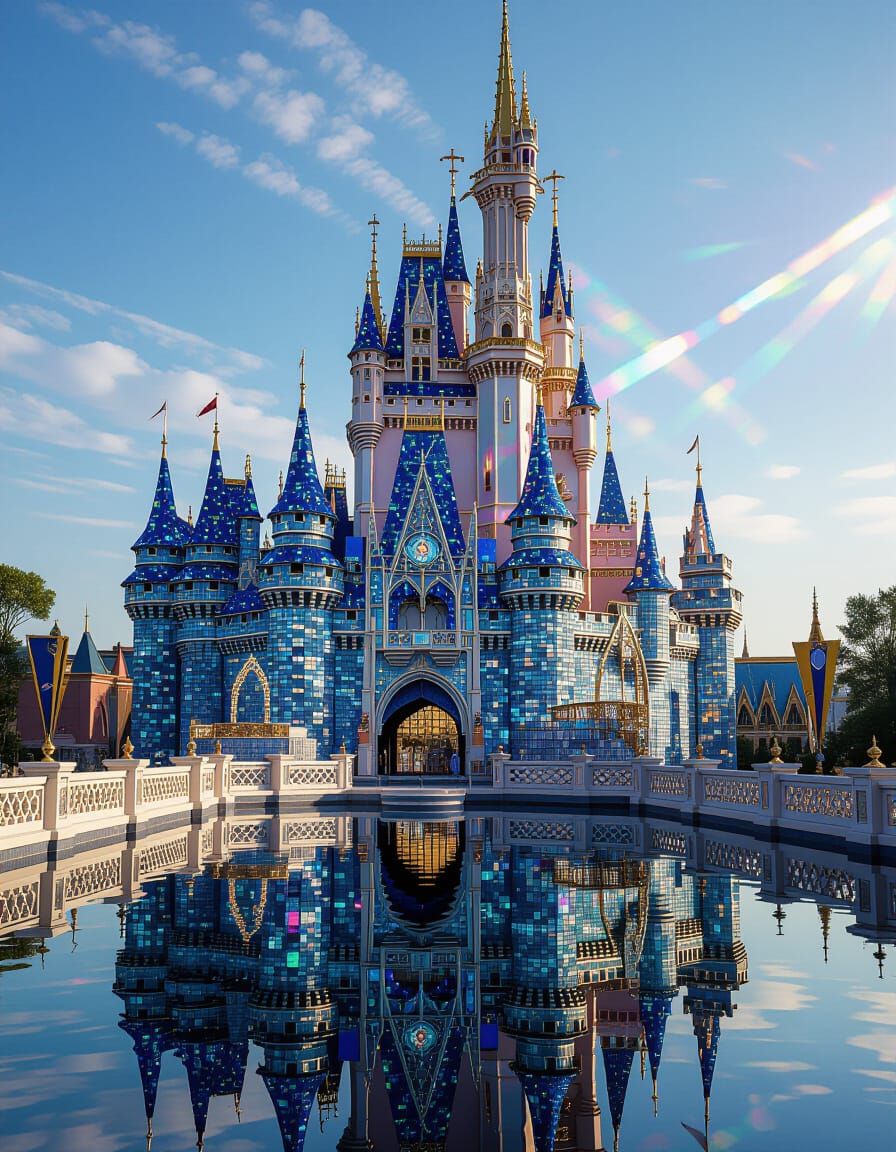 Rhinestone Castle Prism Refraction in Futuristic Style