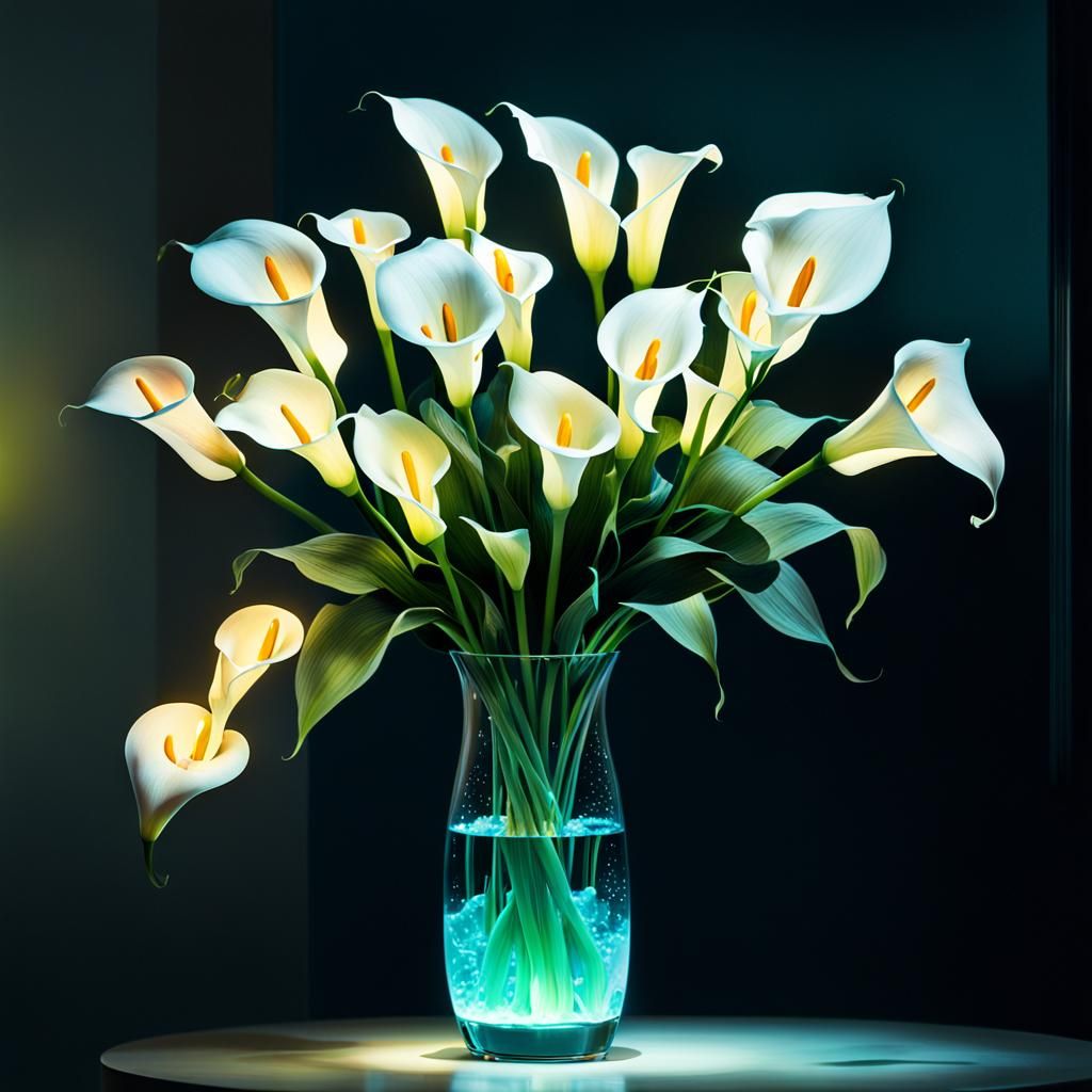 Glowing Calla Lilies: Surreal Still Life