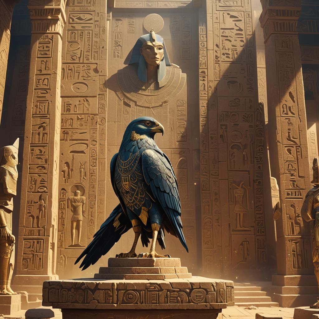 Horus the Falcon God in Ancient Temple