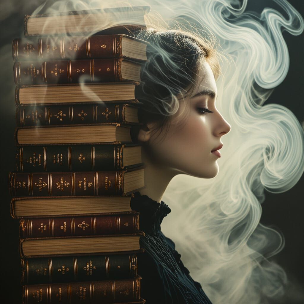 Mystical Woman in Misty Library