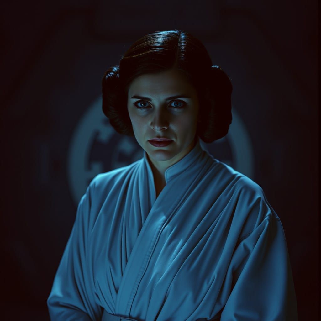 Epic Holographic Portrait of Princess Leia in Cinematic Styl...