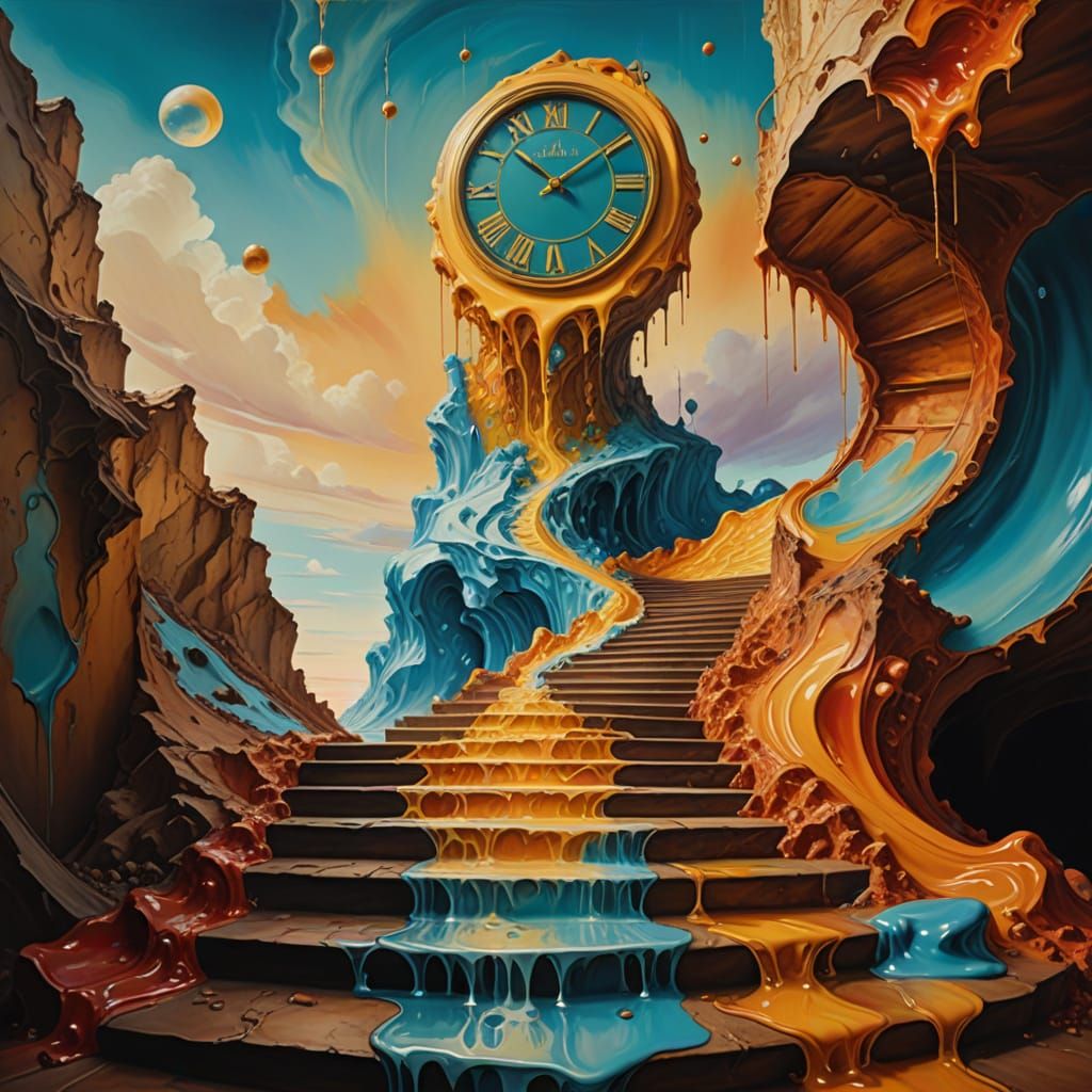 Surreal Endless Staircase Ascended by Lone Figure