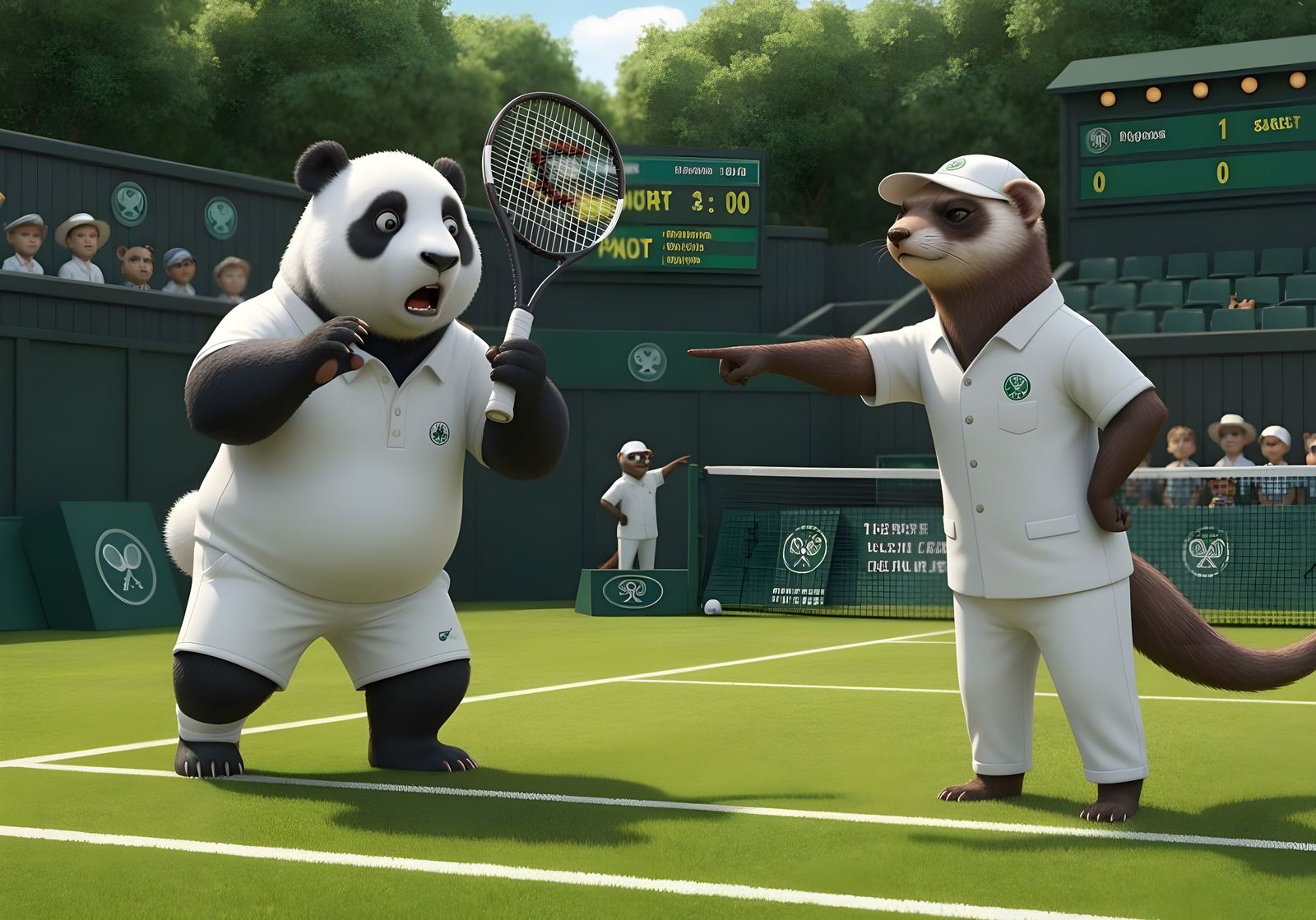 Humorous Panda Tennis Fault at Wombeldon