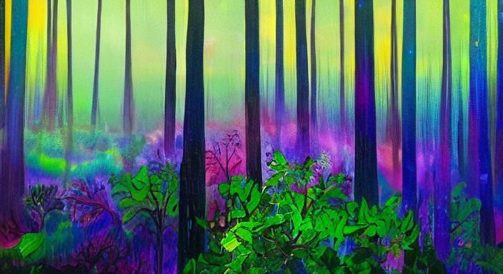 Horse in Alien Forest: Surrealist Abstract Expressionism