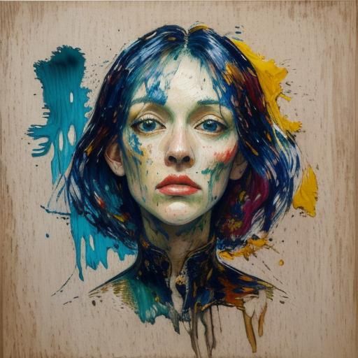 Ghostly Face Emerges from Ink, Impasto Oil Painting