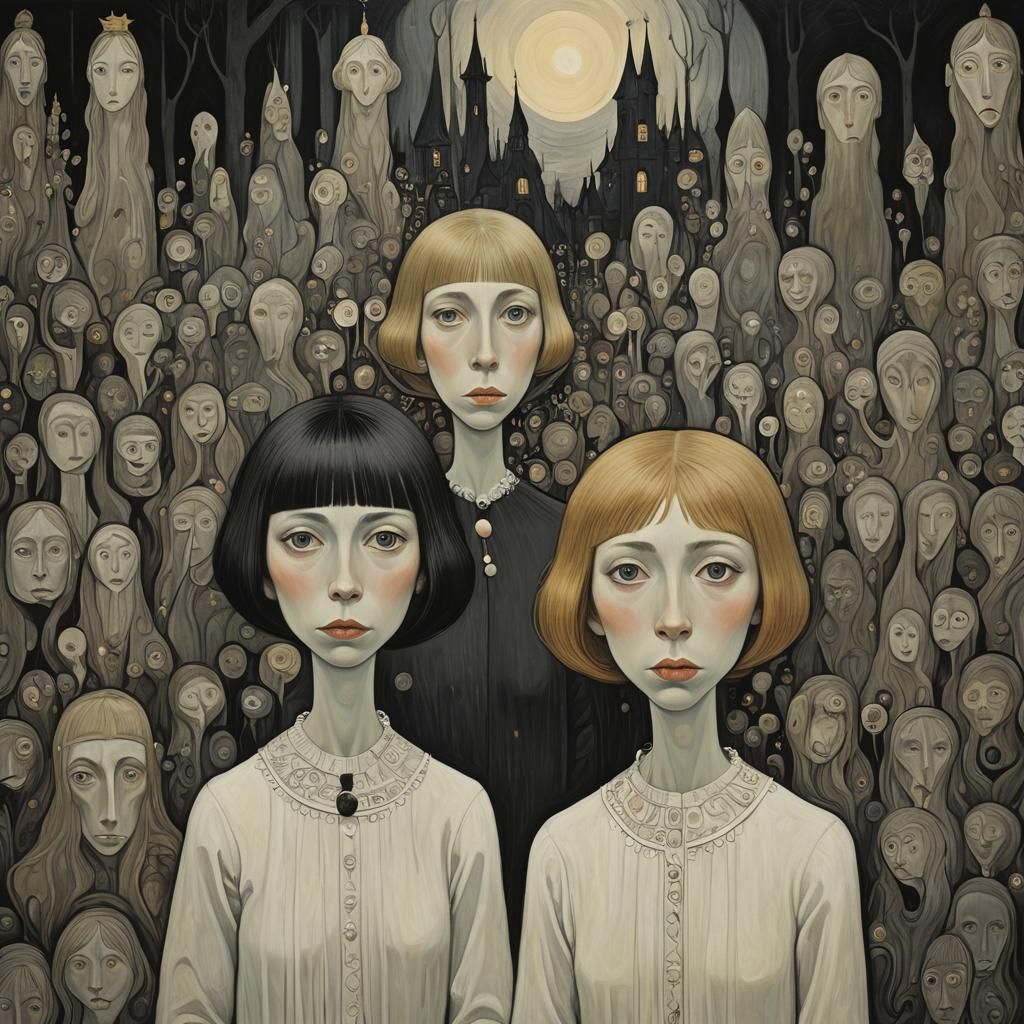 Klimt-Inspired Sisters in Sinister Painting