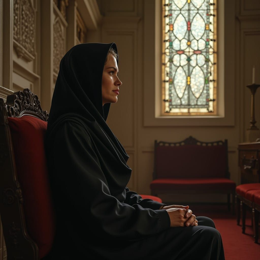 Devout Woman in Ornate Chapel, Inspired by Master Artists