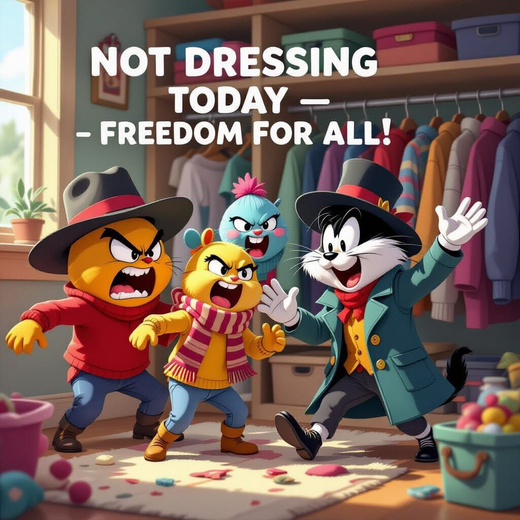 Animated Clothes Rebel for Freedom in Cartoon Style