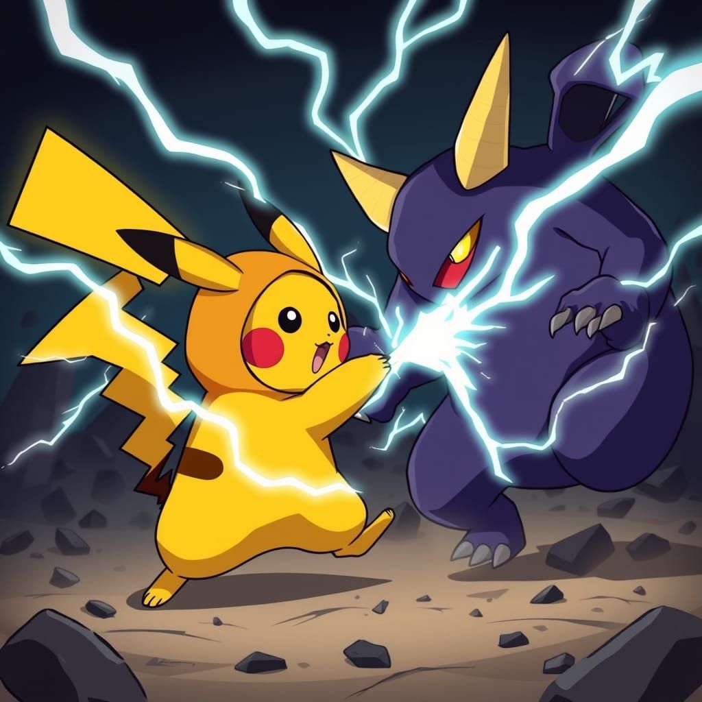 Pikachu vs Gengar: Epic Cartoon Battle Scene