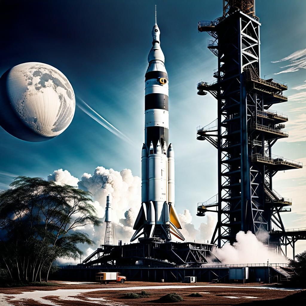 Saturn V Rocket Launch, 1969: A Cinematic Matte Painting