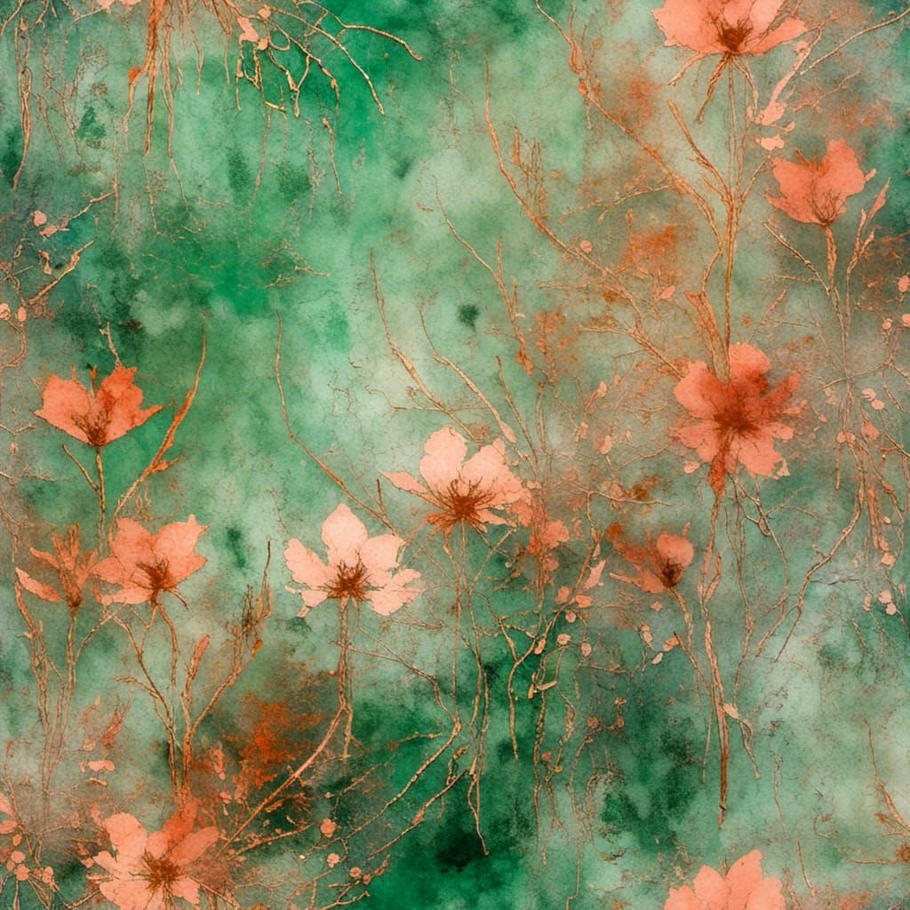 Textured Floral Campion Flowers in Monotype Print