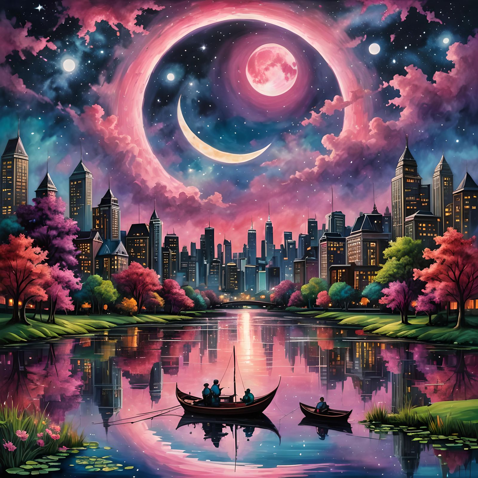 City scape triple moon fishing