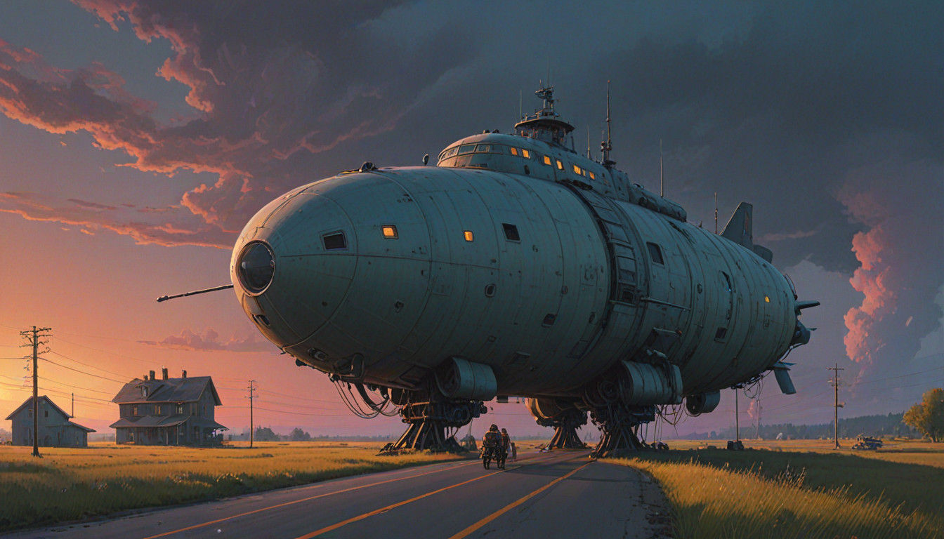 Surrealist Landscape at Dusk in a Futuristic America