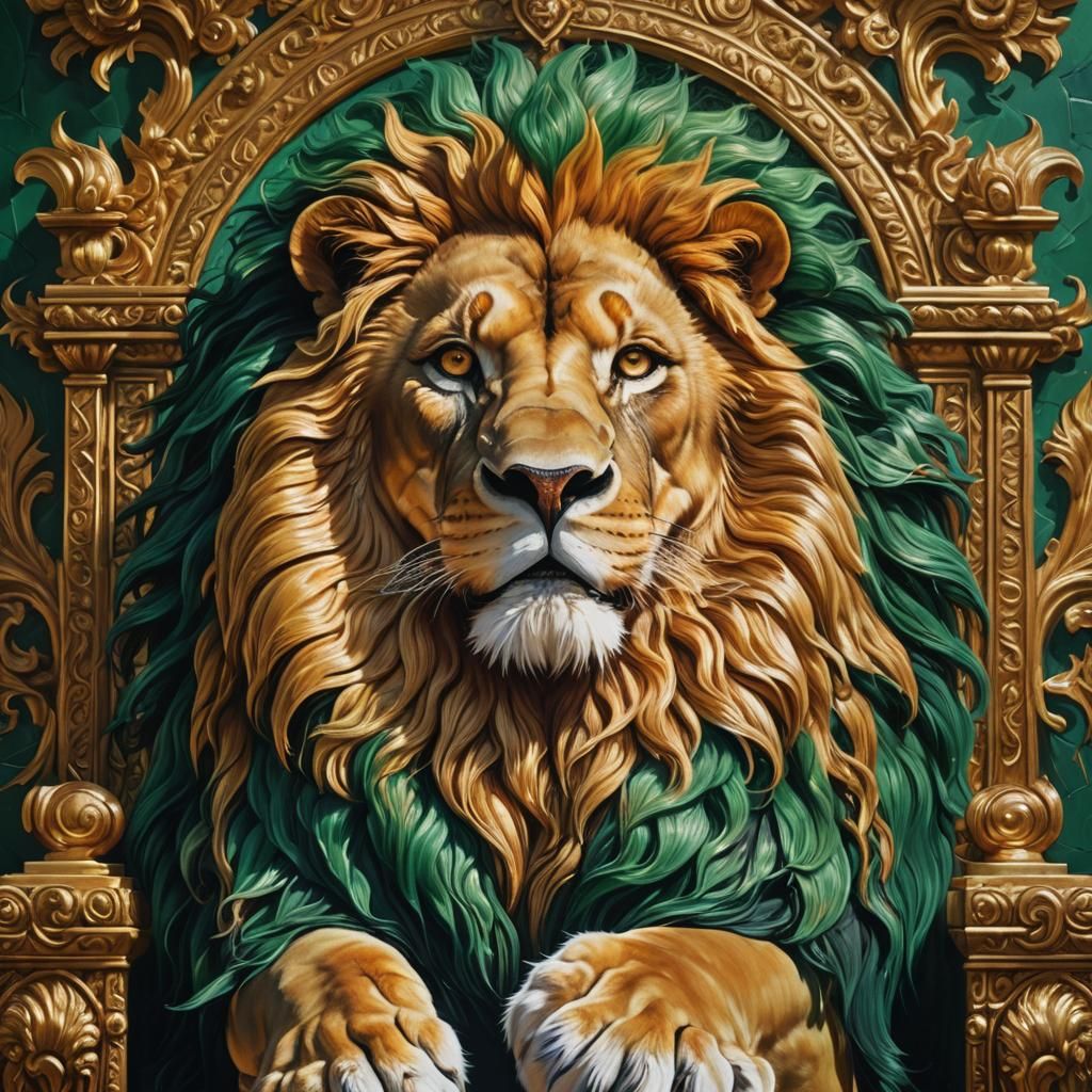 Surreal Lion King of Intricate Throne