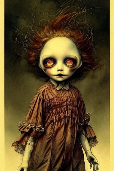 Creepy Doll in Dark Surrealist Style