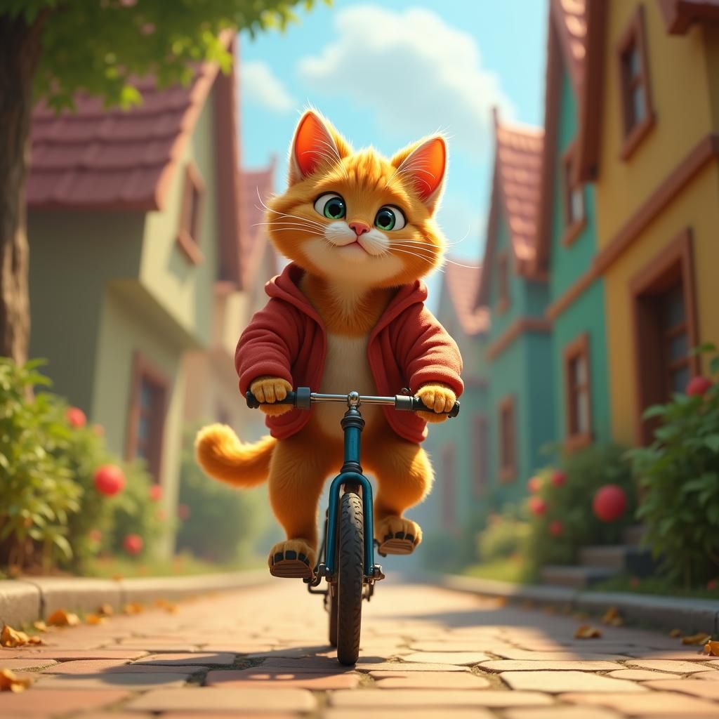 Tabby Cat Rides Bike: Pixar-Style Adventure