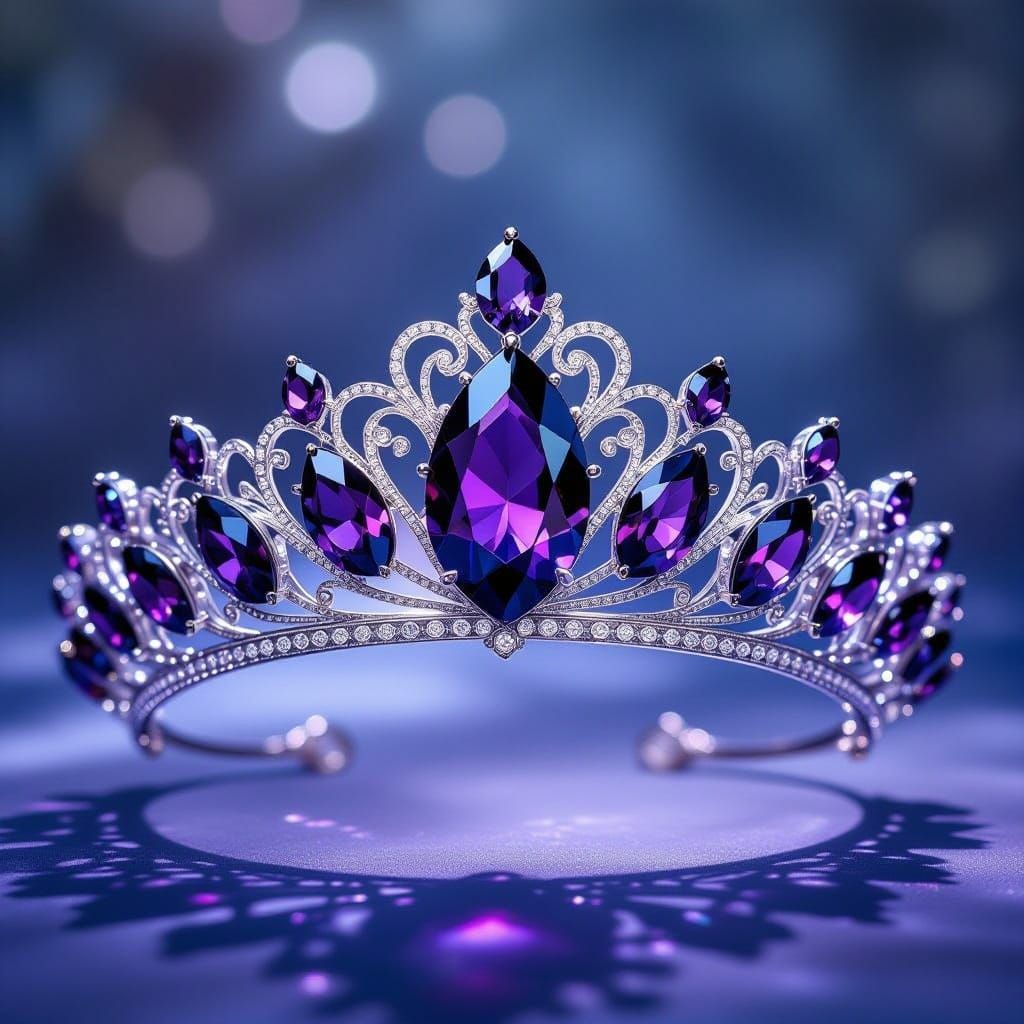 Fantasy Silver Tiara with Black and Purple Gem