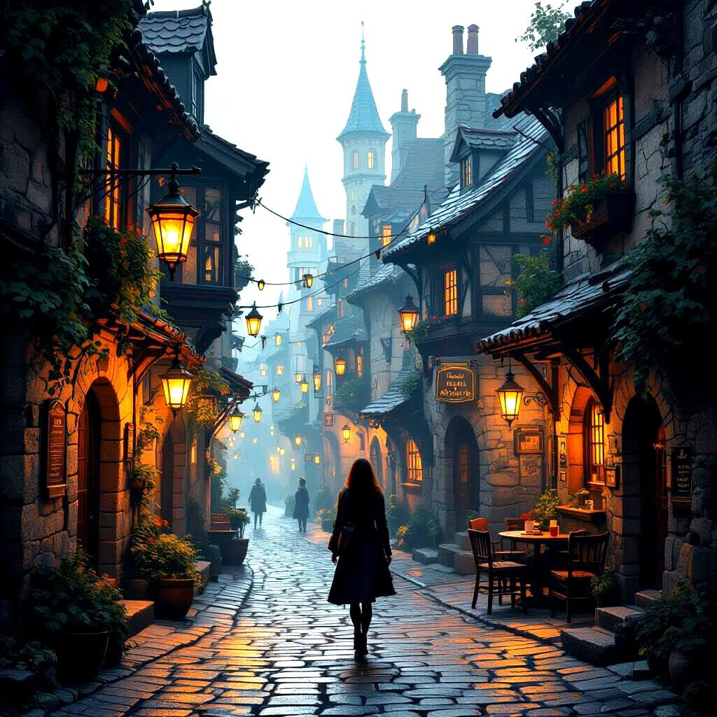 Old Town Taverns and Alleyways with Lanterns