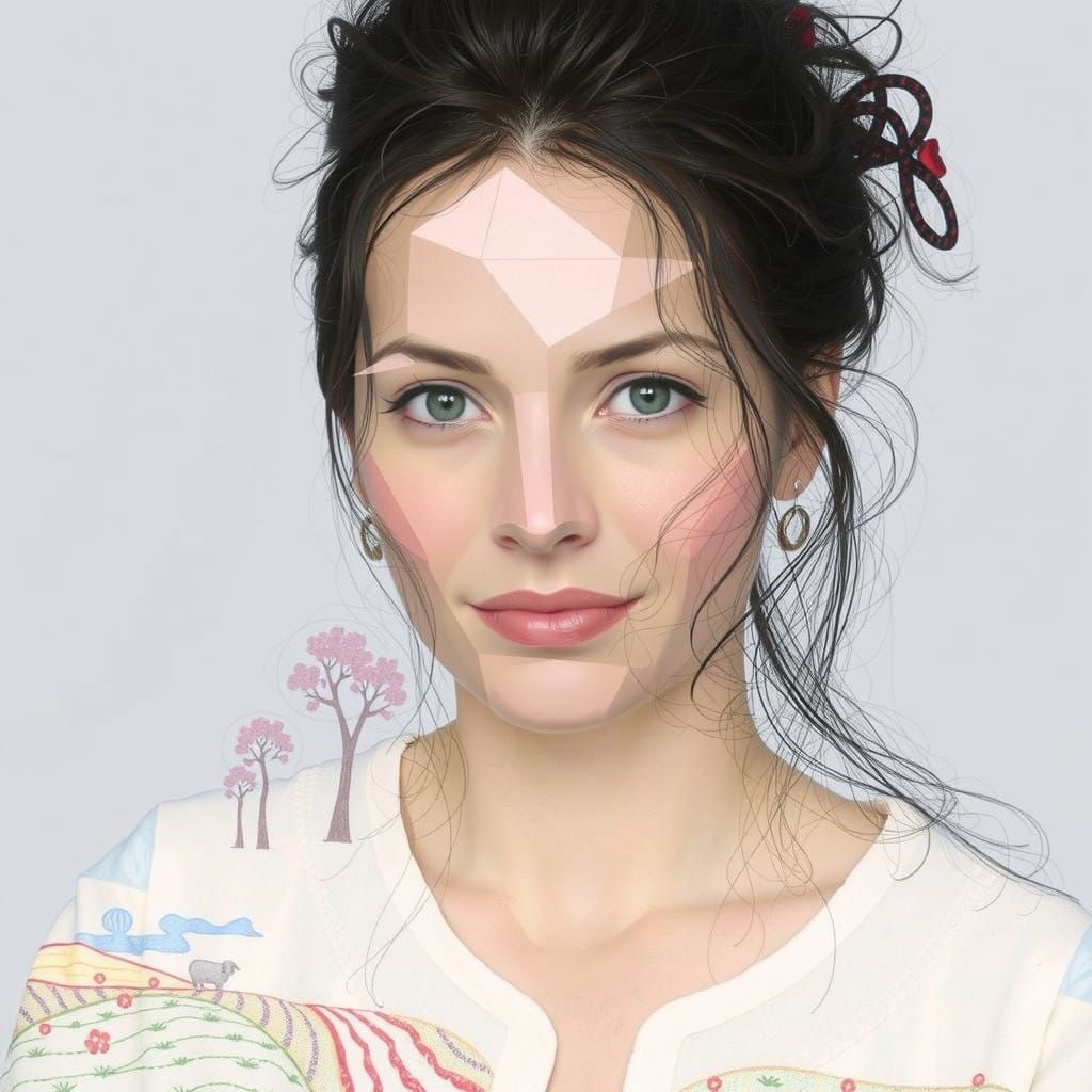 Woman in Vibrant Pastoral Landscape, Cubist Style