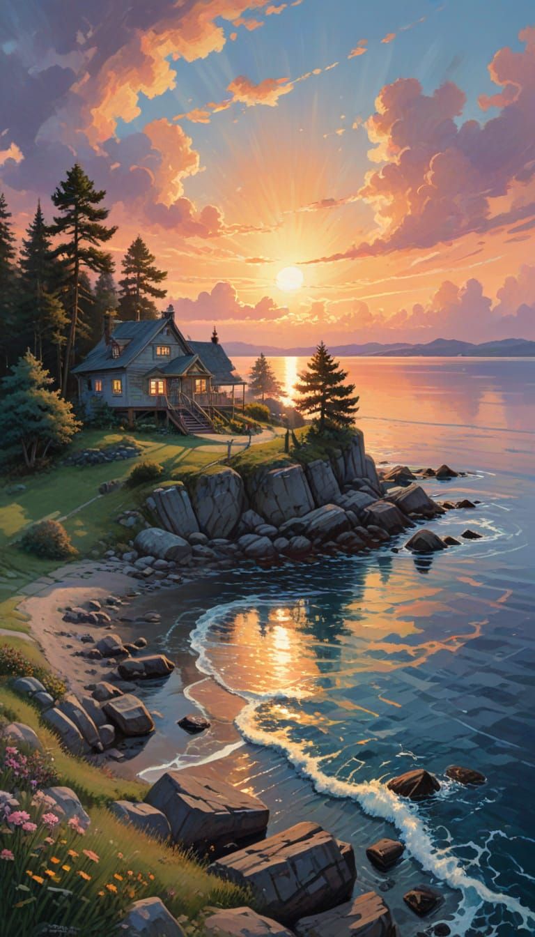 Scandinavian Midsummer Cottage Under Midnight Sun