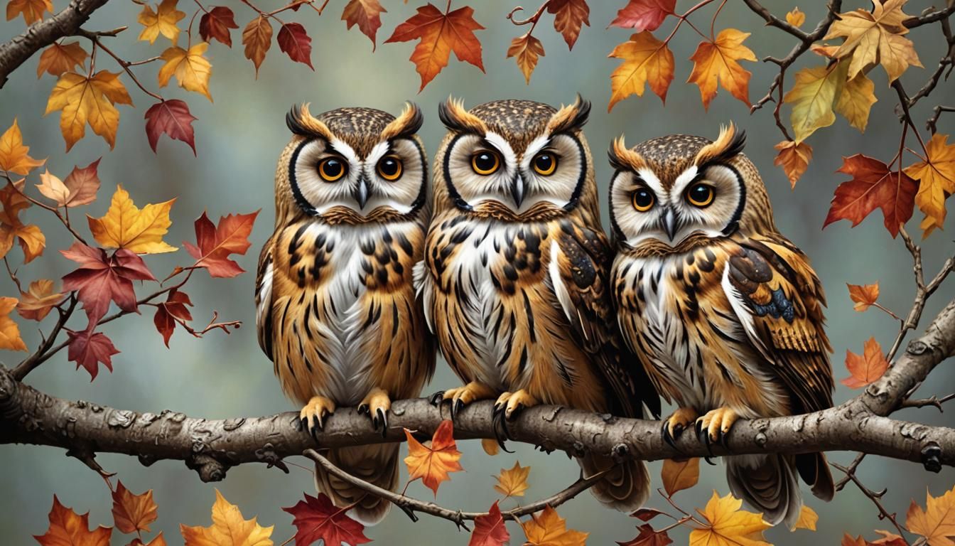 Hyperrealistic Owls in Autumnal Colors