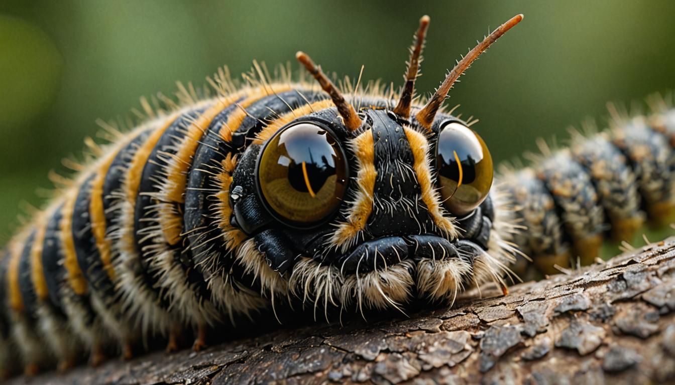 Close-up of a caterpillar’s face, eyes wide with wonder.

Pr...