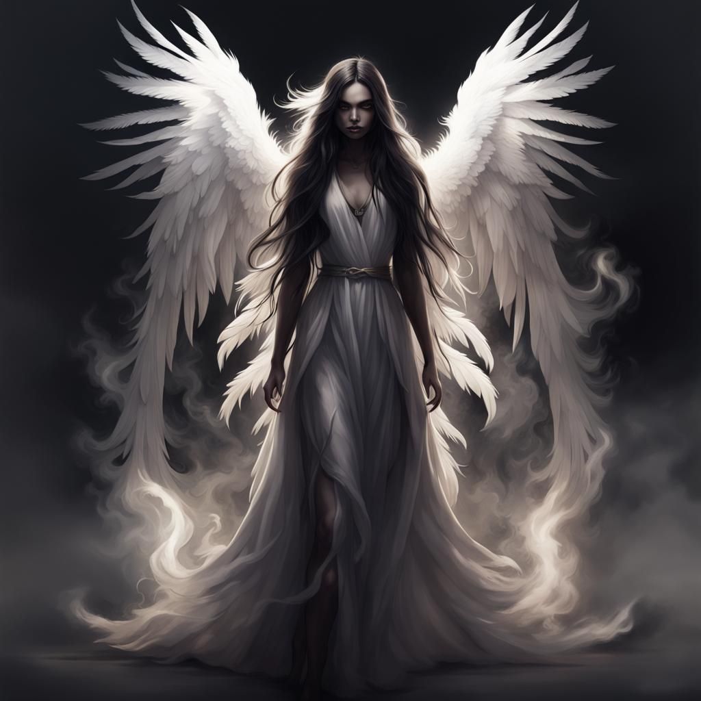 Half Angel Half Demon in Flickering Light