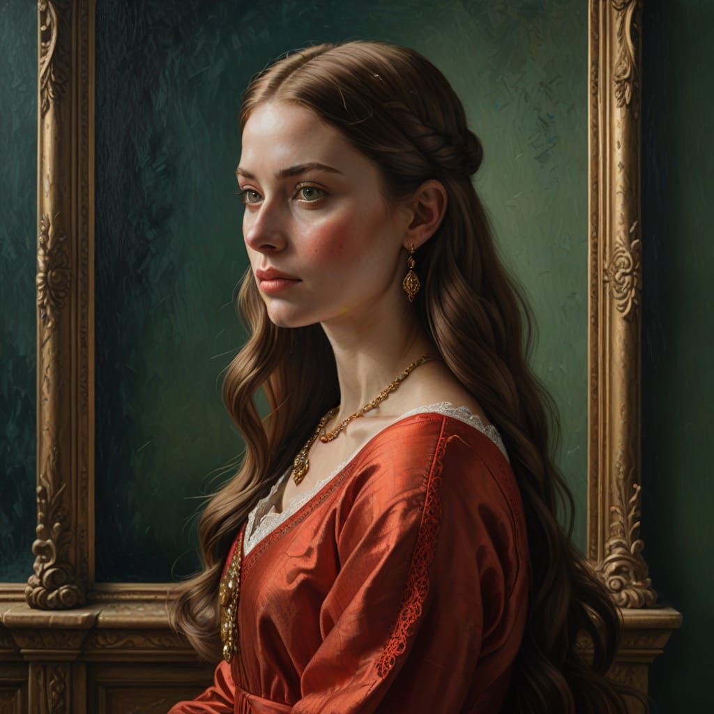 Elegant Young Woman in Oil Painting Style