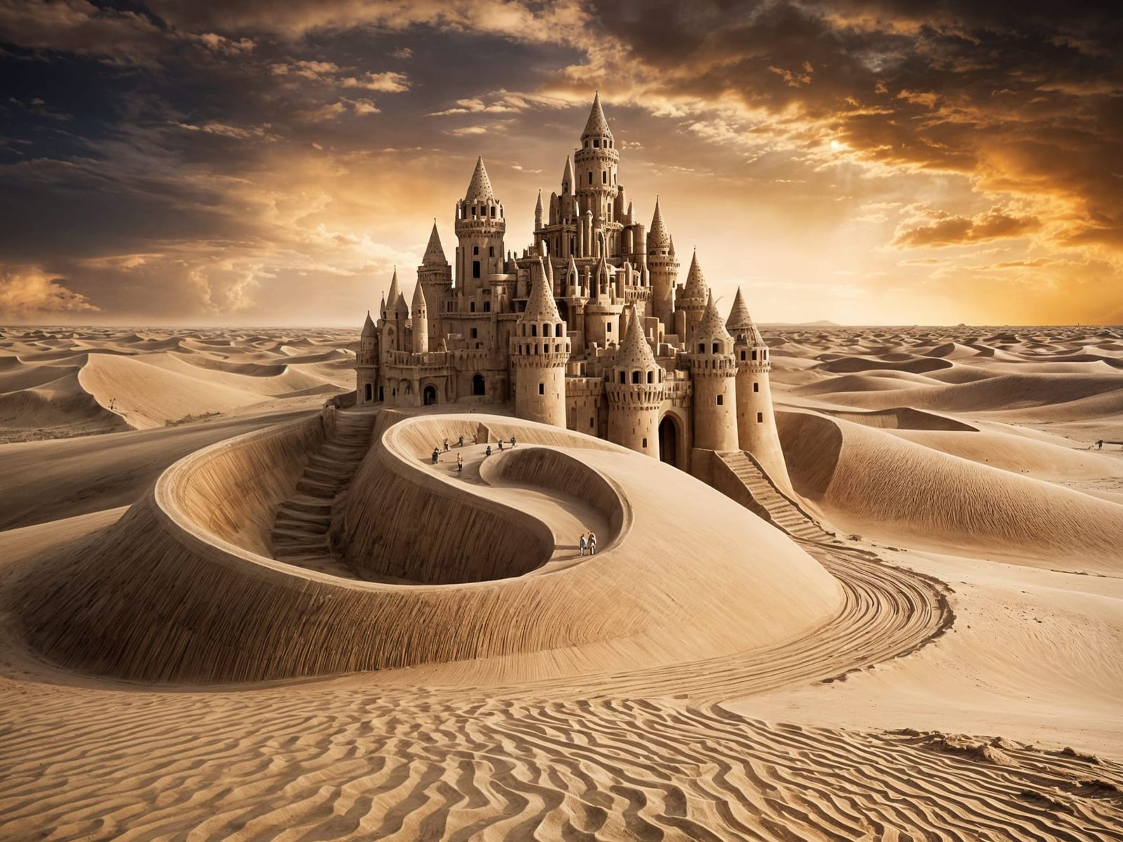 Majestic Sandcastle Emerges from Desert Sandstorm