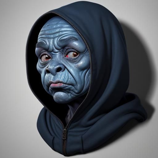 Blue Alien Kobold with Wrinkles in Hyperrealistic Style