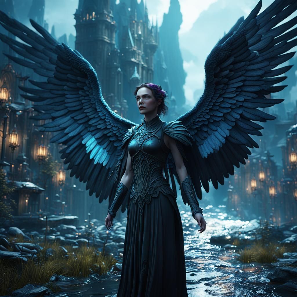 Angel with Black Wings: Detailed Matte Painting