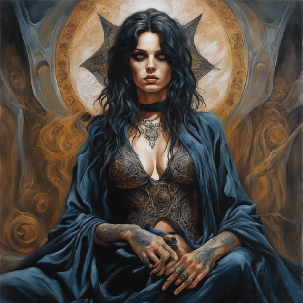 Mystical Gothic Sorceress Oil Painting