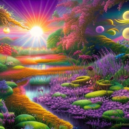 Psychedelic Flower Fantasy in Comic Book Art Style