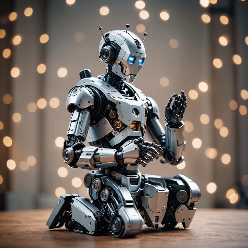 Robot Praying in Church: Realistic Photography