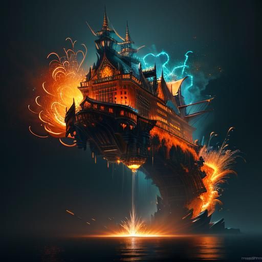 Molten Metal Floating Palace in Dramatic 3D Rendering