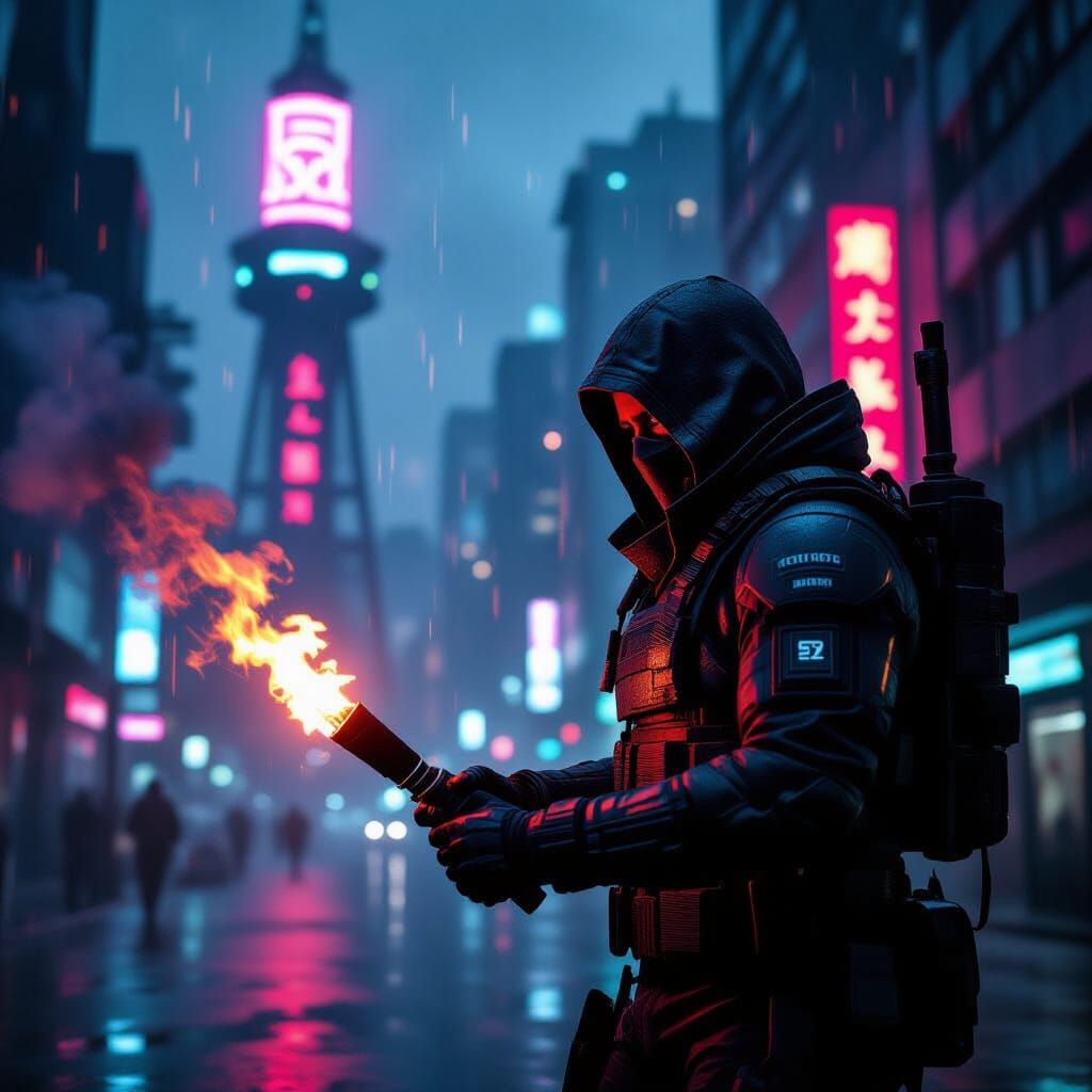 Blade Runner Warrior With Molotov Cocktail Views 5G Tower
