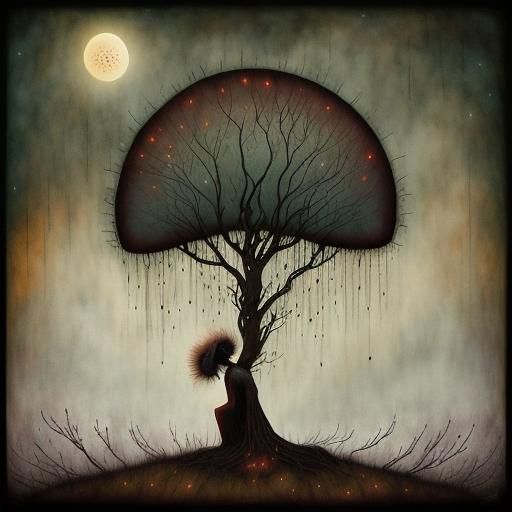 Surreal Landscape Evokes Despair in Mixed Media Style