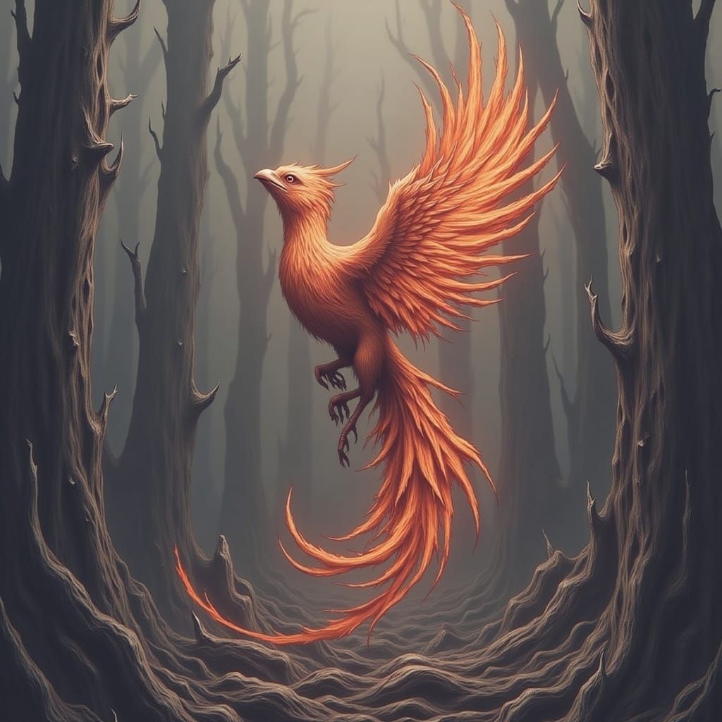 Phoenix Reborn Amidst Gothic Ruins