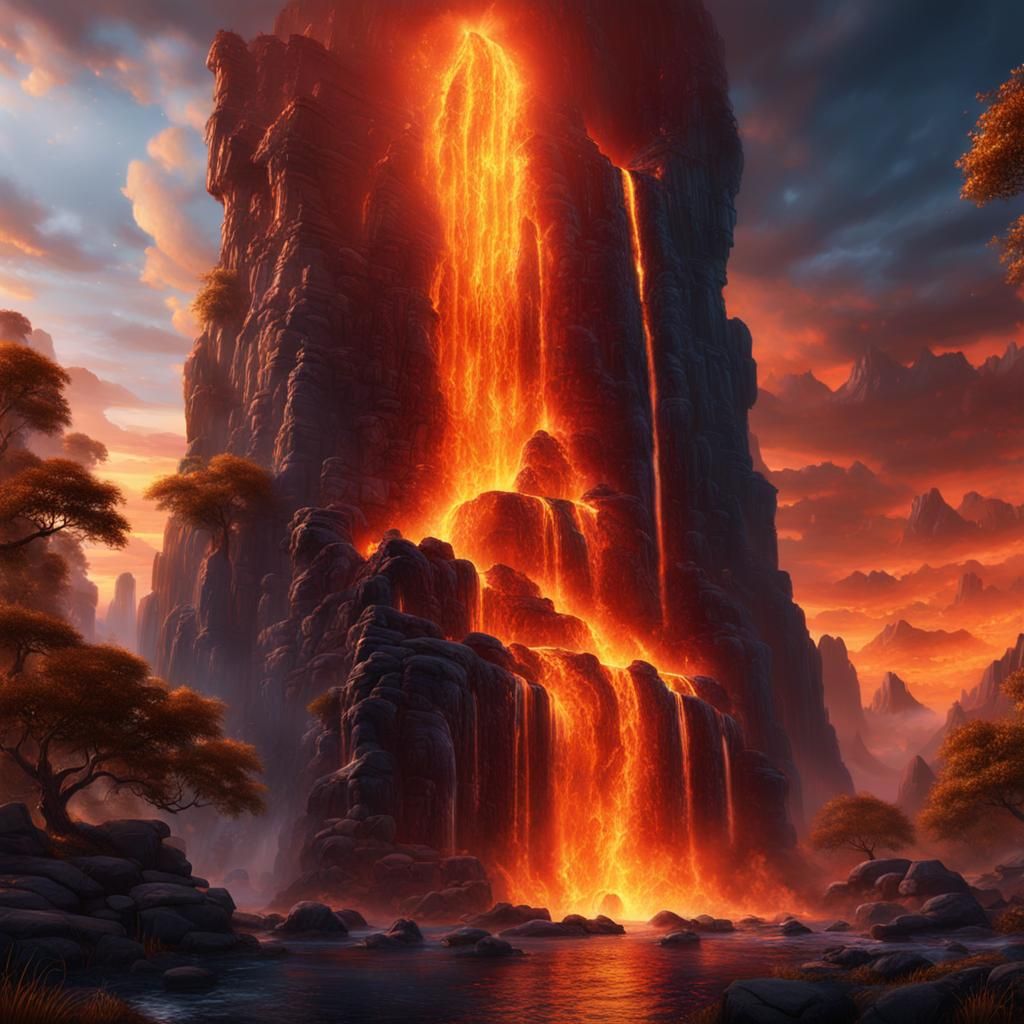 Fiery Waterfall Fantasy Concept Art