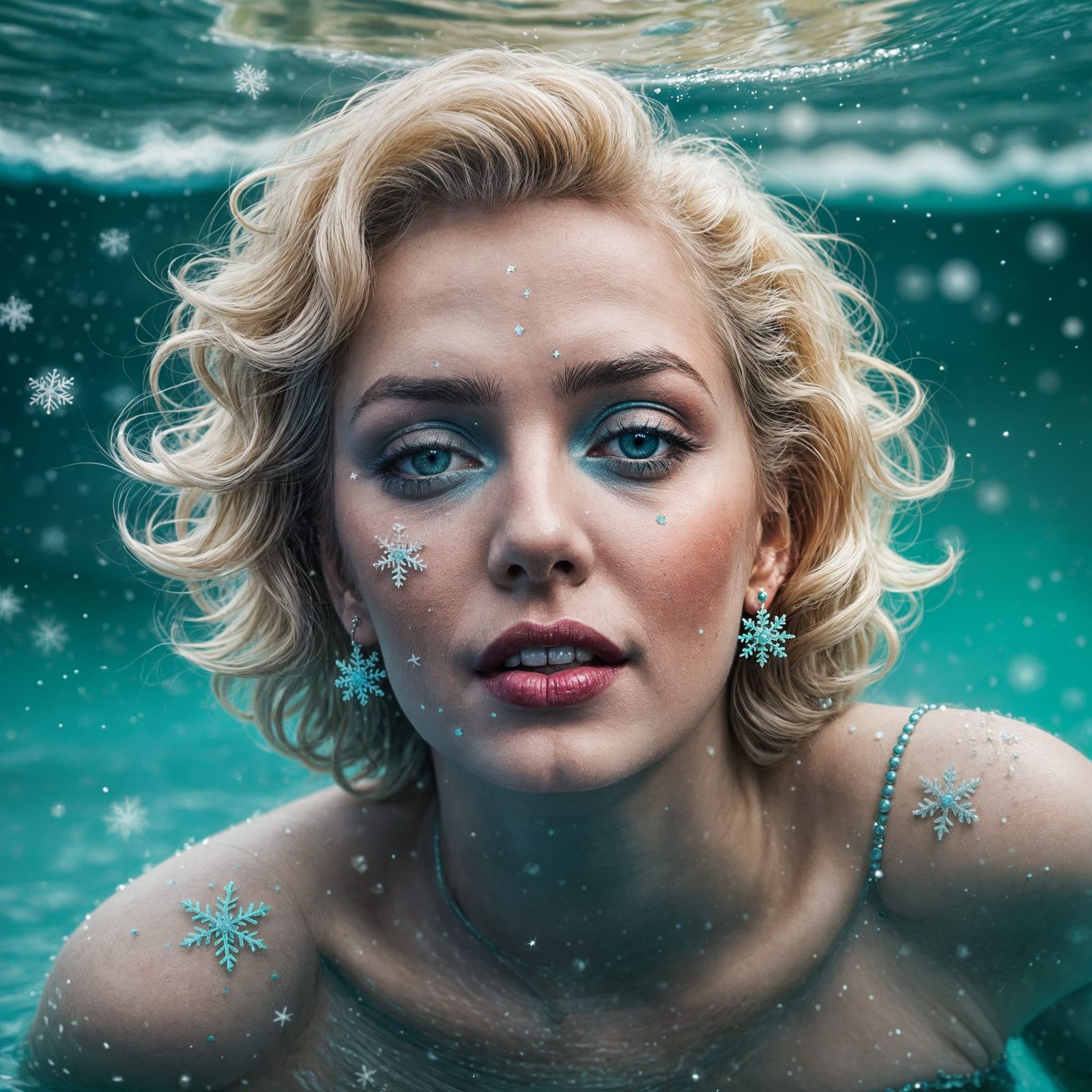 Marilyn Monroe Trapped Under Turquoise Lake in Stunning Macr...