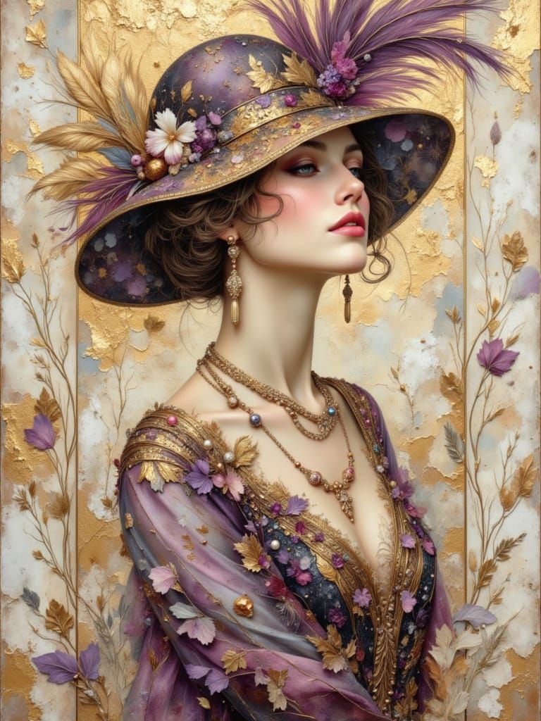 Klimt-Inspired Woman in Art Deco Manor