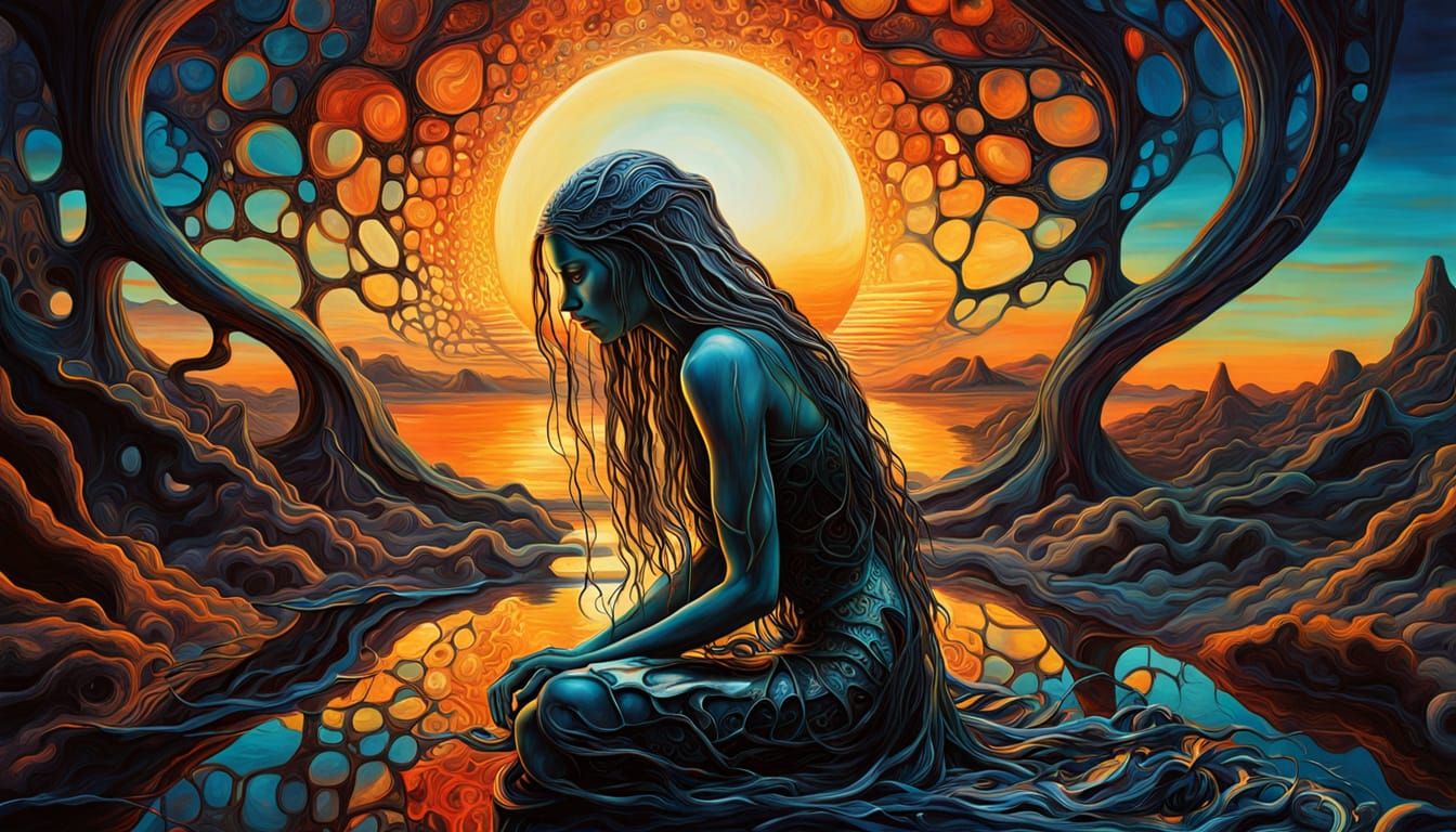 Ethereal Surrealism: A Woman's Cosmic Dance with Nature